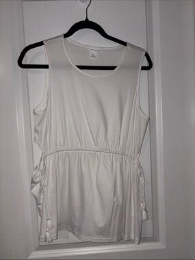Club Monaco White Sleeveless Drawstring Waist Tank